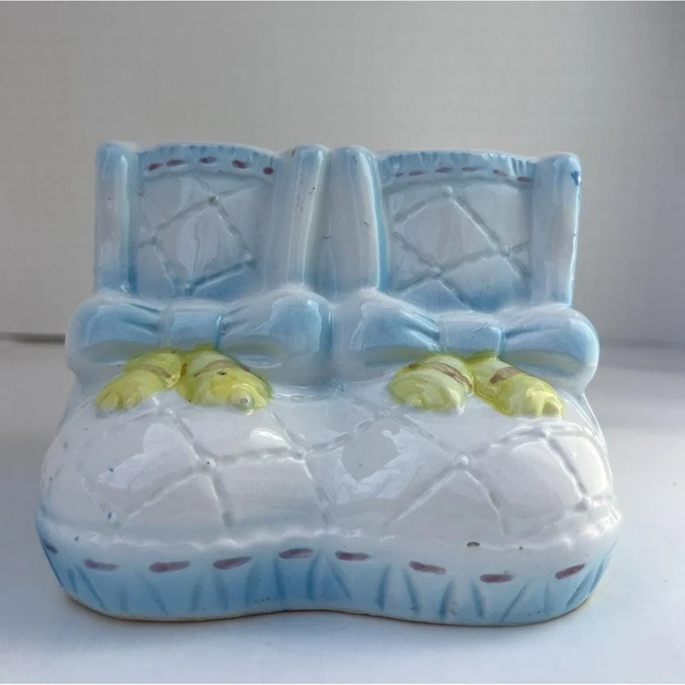 Planter Boot MY NEIL 1985 Blue Ceramic Nursery Vase Baby Decor Vintage Gift
